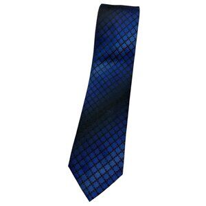 OLYMP Men's 100% Silk Necktie LUXURY Tie Black Blue Geometric W:3.4" EUC